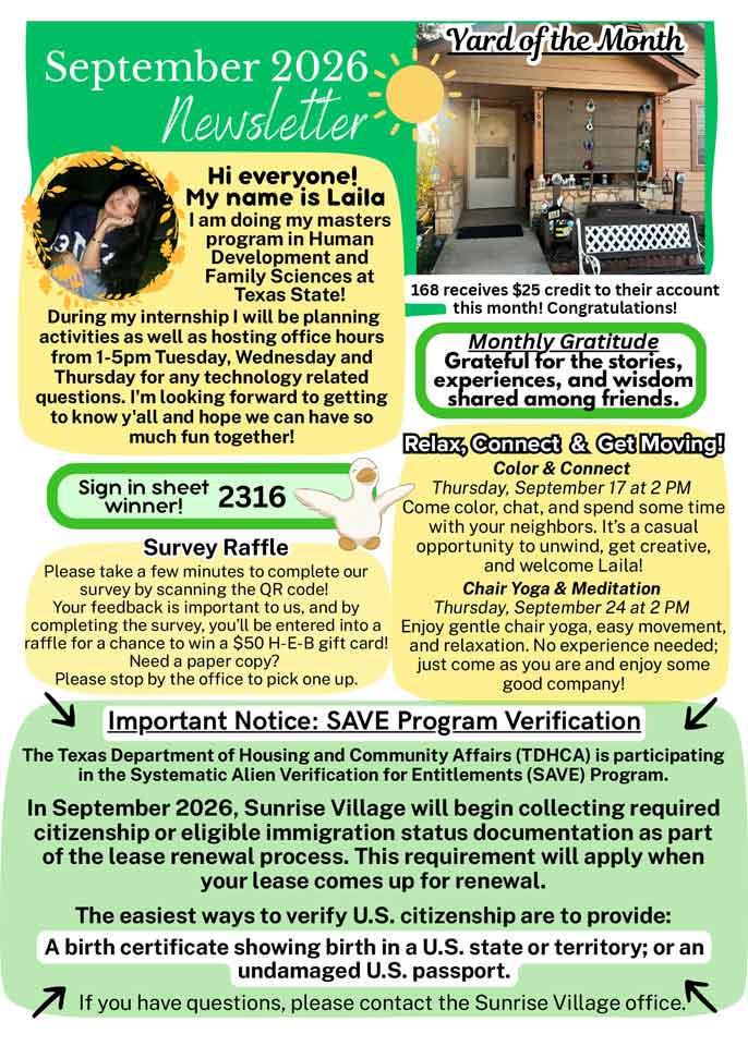 September 2026 Newsletter